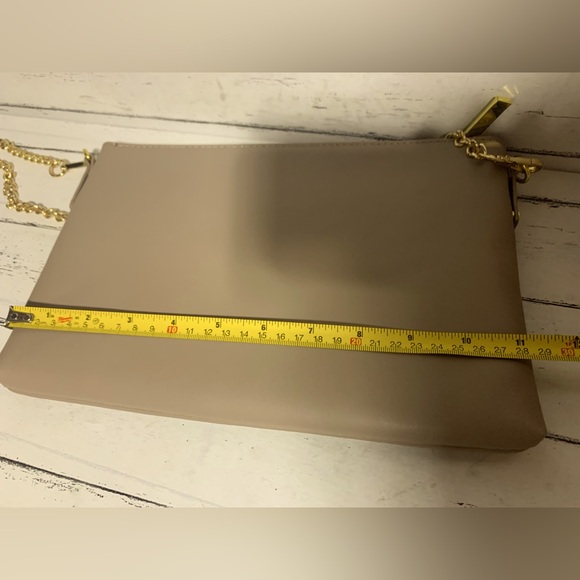 Joy & Iman Gray Leather Shoulder Bag Gold Tone Chain Strap 12”x 8”x 0.5” - Picture 11 of 13